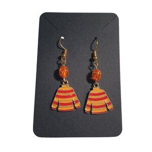 Ugly Christmas Sweater Earrings Orange Glitter Bead Novelty Festive Lightweight